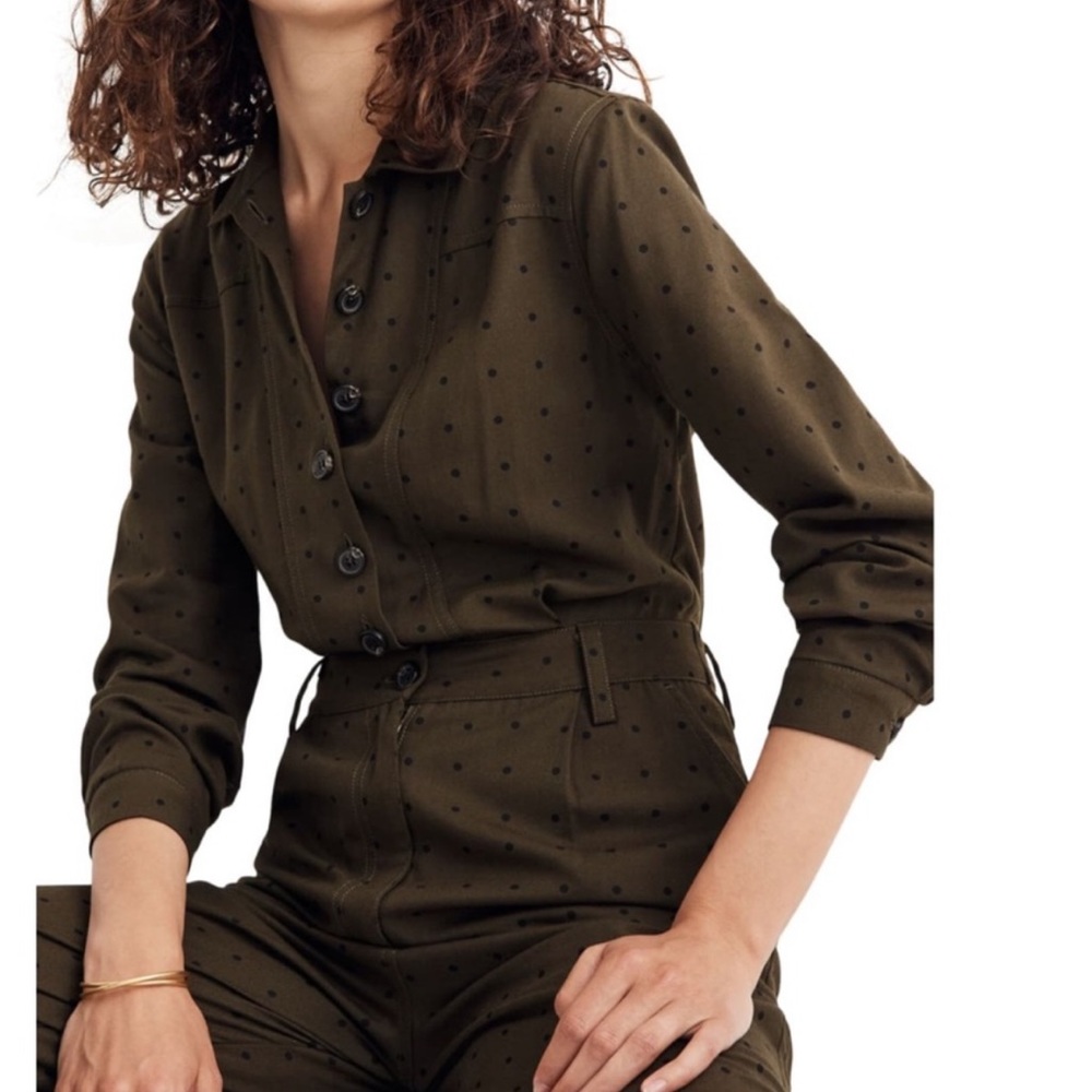 Madewell Olive Polka Dot Jumpsuit